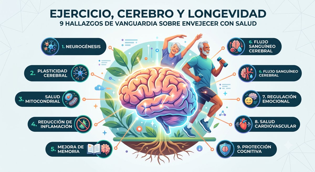 Ejercicio, cerebro y longevidad: 9 hallazgos de vanguardia sobre envejecer con salud